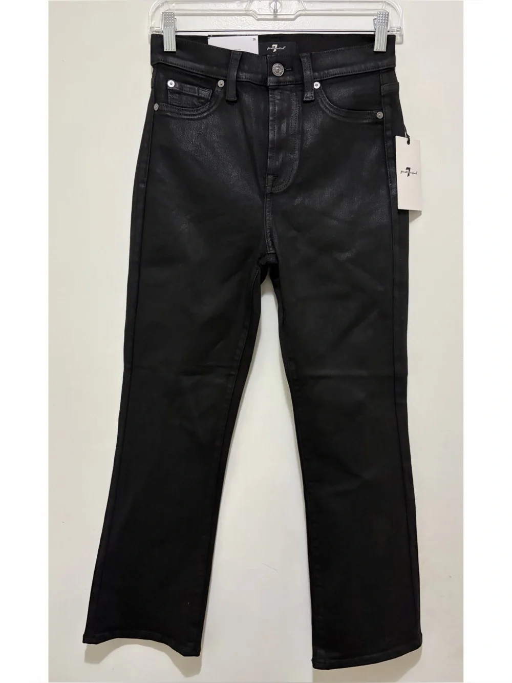 7 For All Mankind High-Waist Slim Kick Coated Jeans Black Sz 32 NWT